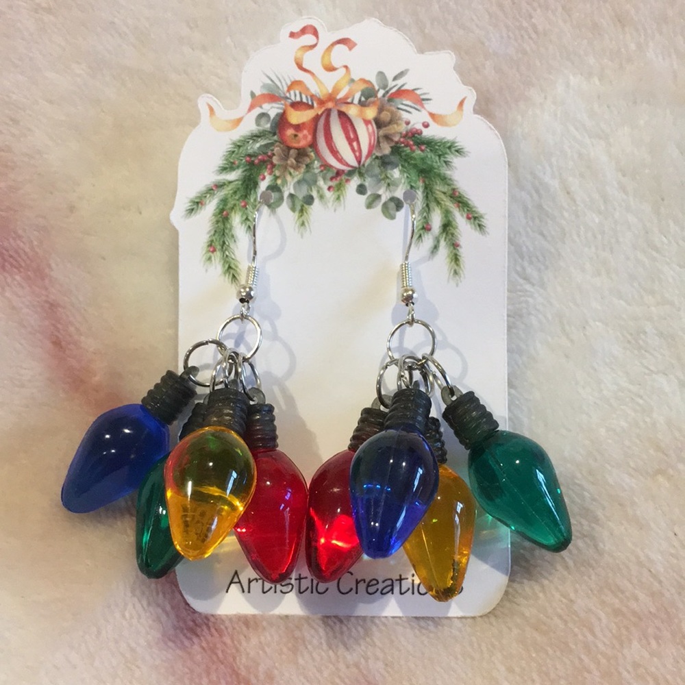 Christmas Holiday Jumbo Lights Pierced Fashion Earrings NWT Handcrafted 2.25” - Picture 10 of 15
